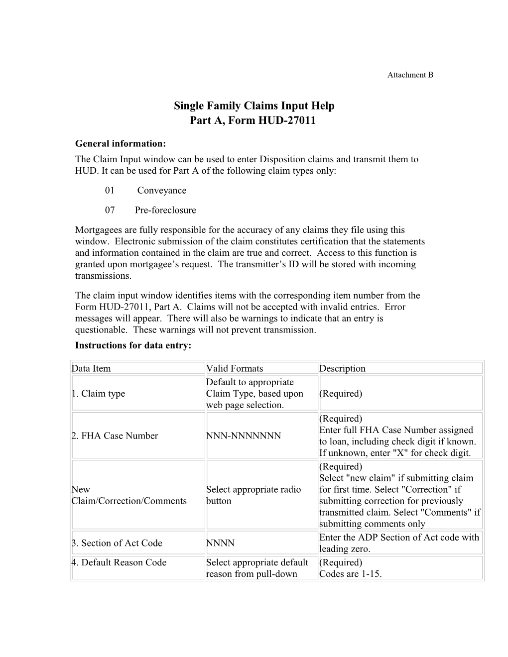 Single Family Claims Input Help