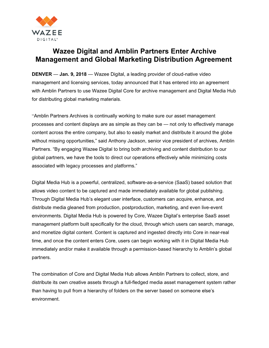 Wazee Digital and Amblin Partners Enter Archive Management and Global Marketing Distribution