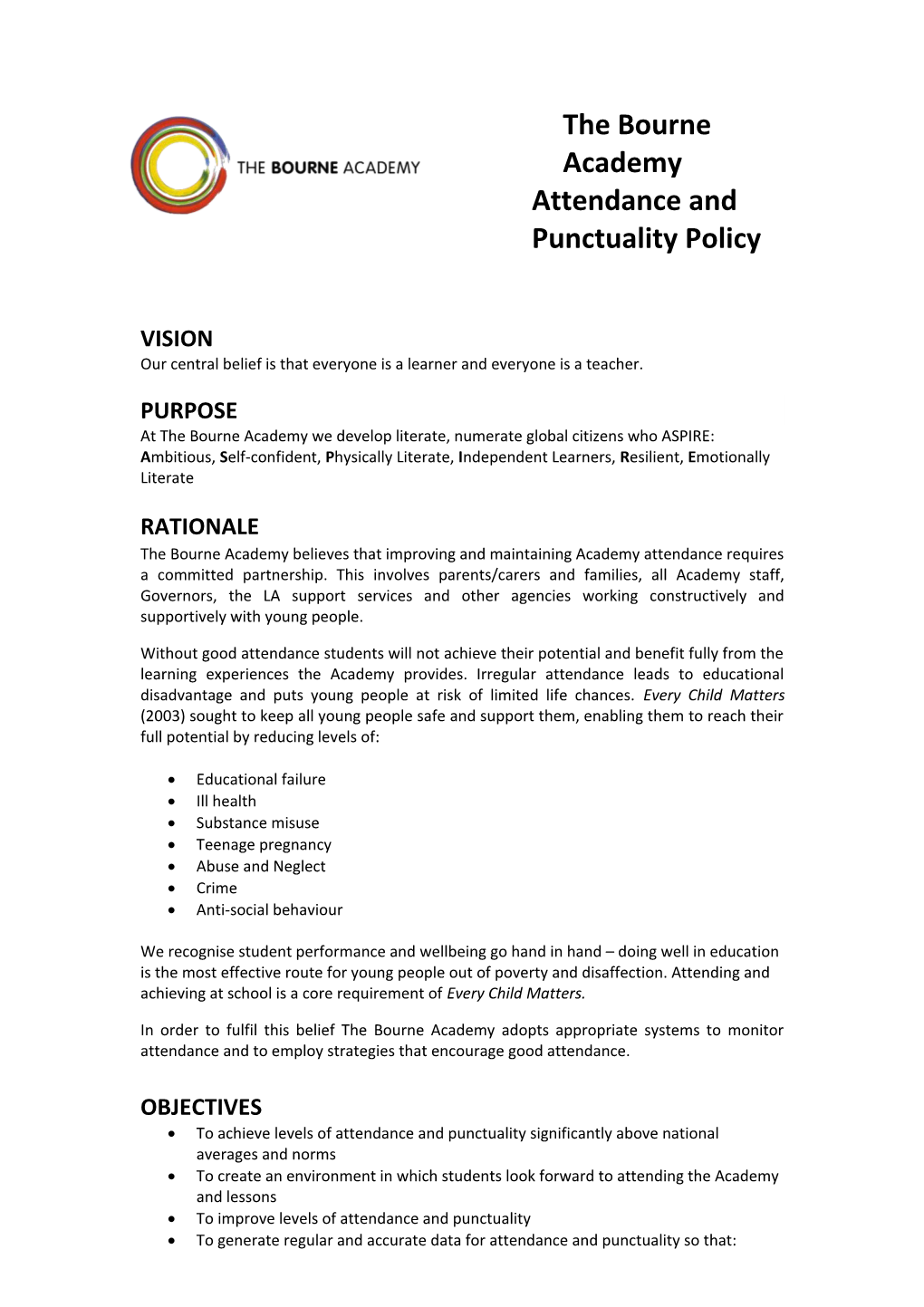 The Bourne Academy Attendance and Punctuality Policy