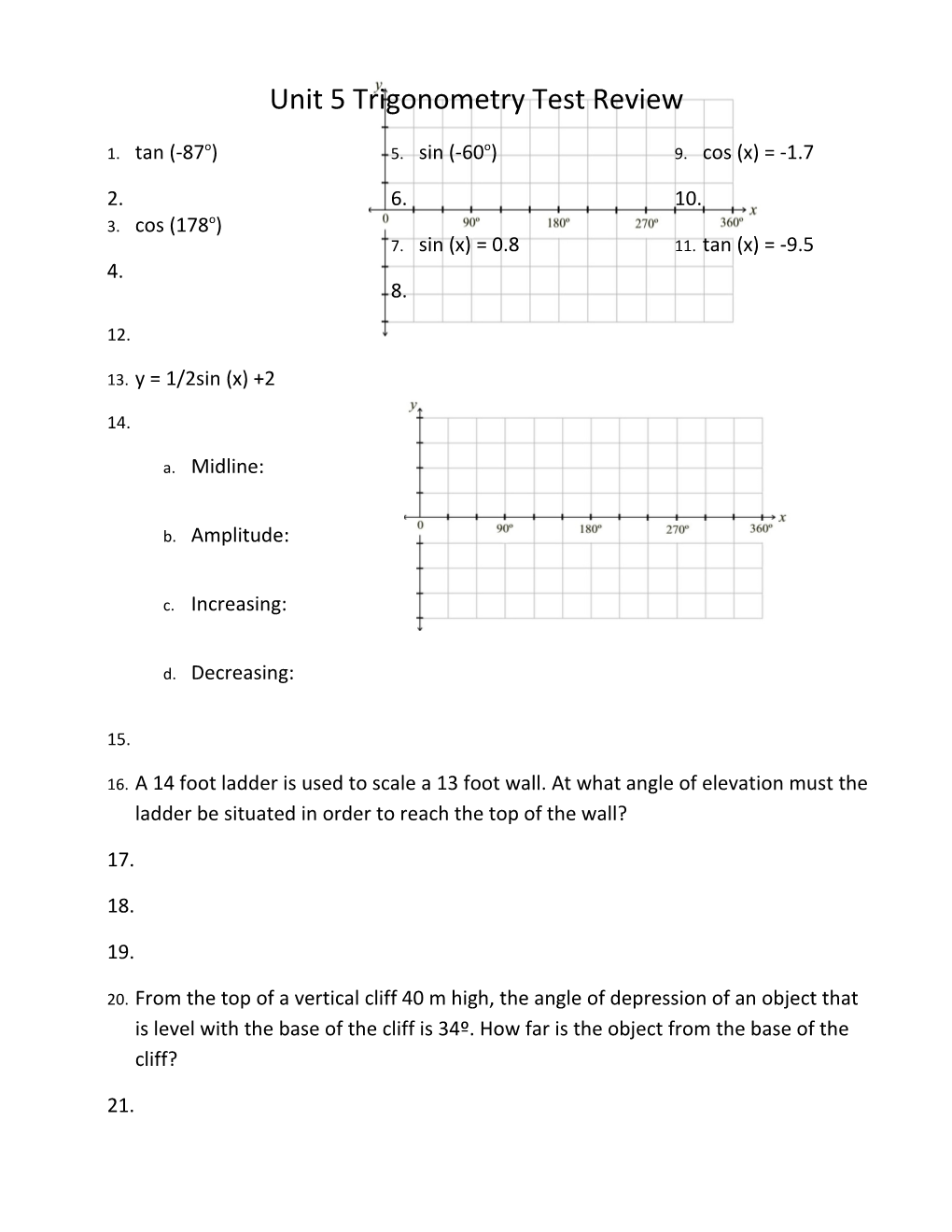 Unit 5 Trigonometry Test Review