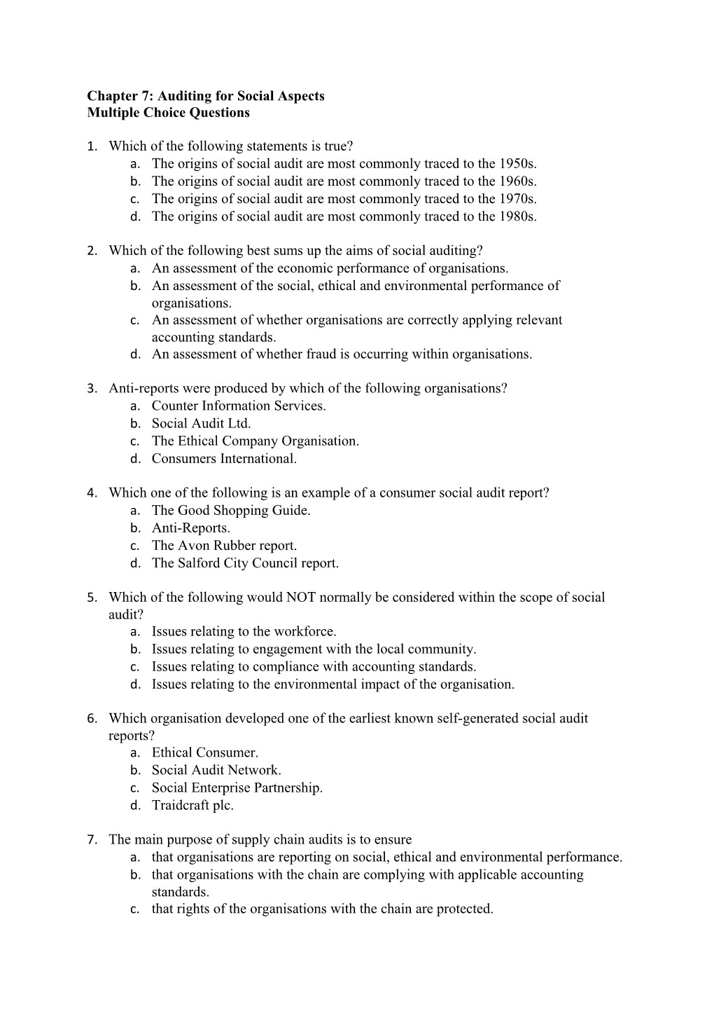 Chapter 7: Auditing for Social Aspects