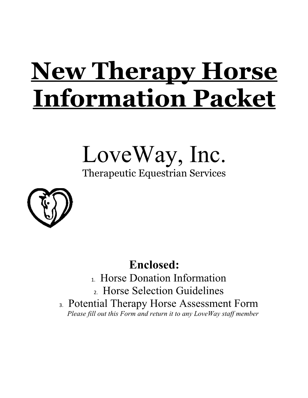 New Therapy Horse Information Packet