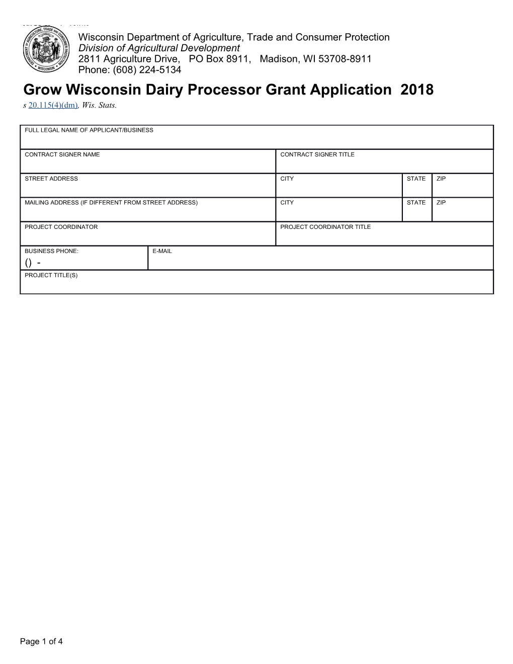 2018 Processor Grant Application