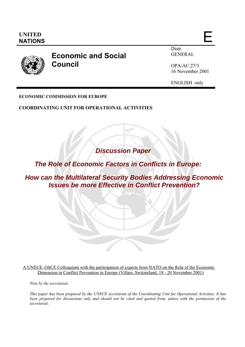 The Role of Conflict Prevention in the Economic Dimension