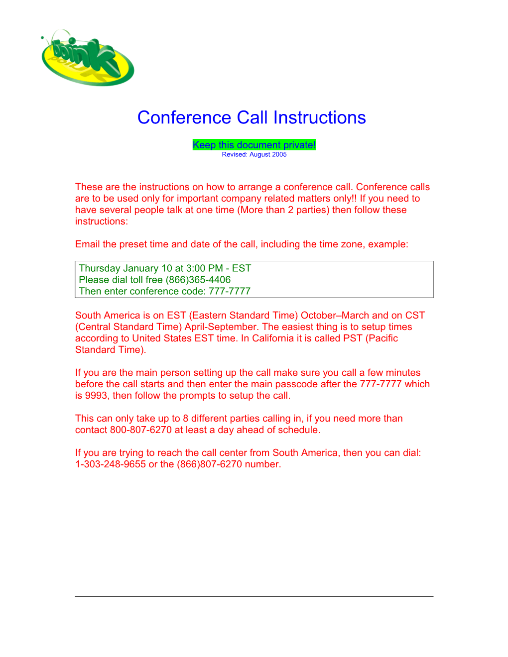Conference Call Instructions