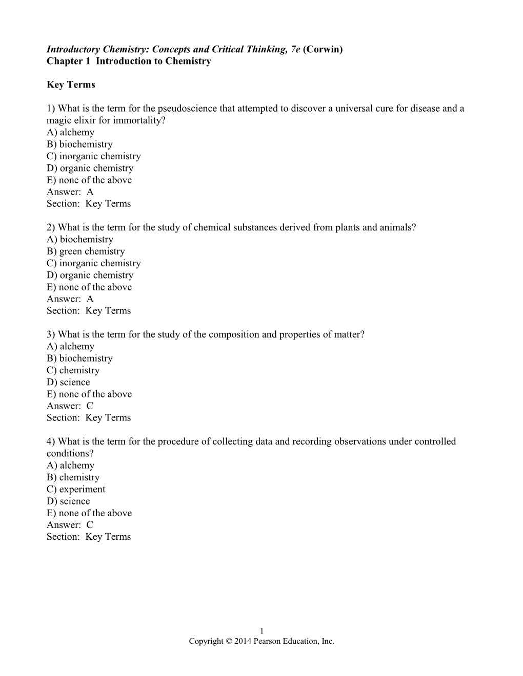 Introductory Chemistry: Concepts and Critical Thinking, 7E (Corwin)