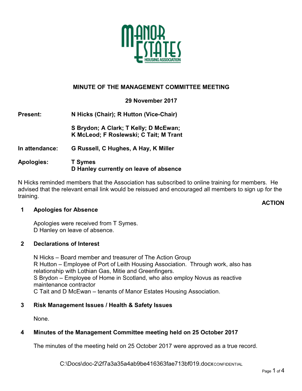 Minute of the Management Committee Meeting