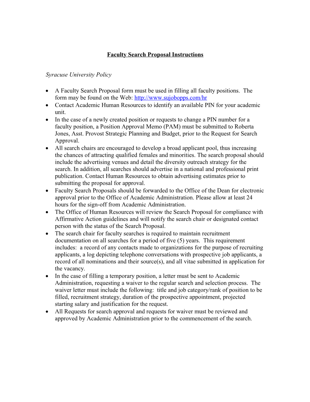 Faculty Search Proposal Instructions