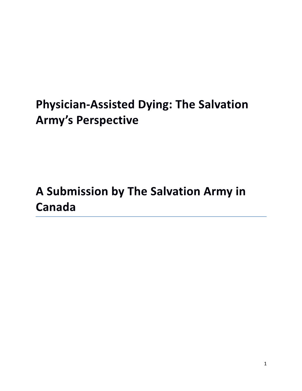 Physician-Assisted Dying: the Salvation Army S Perspective