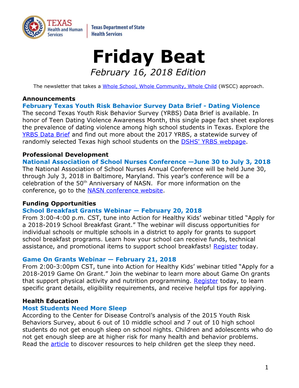 February Texas Youth Risk Behavior Survey Data Brief - Dating Violence