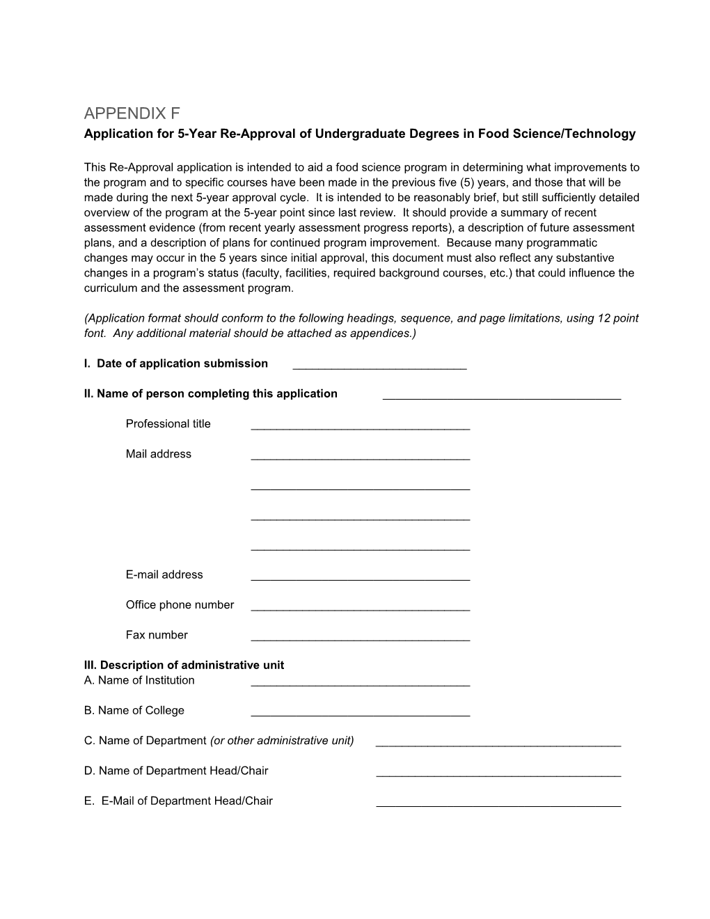 Application for 5-Year Re-Approval of Undergraduate Degrees in Food Science/Technology