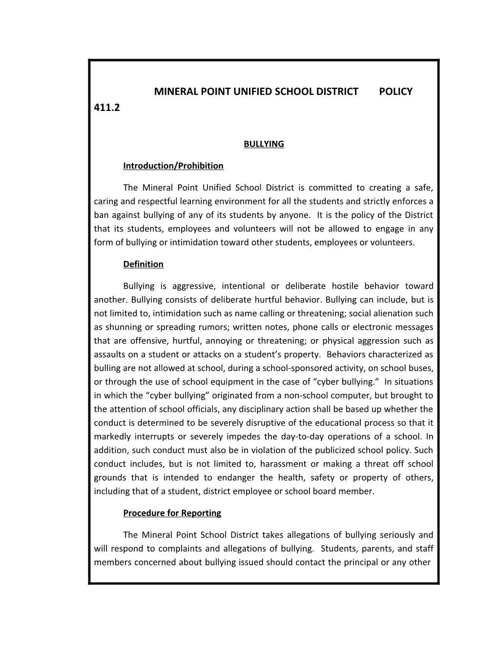 Mineral Point Unified School District Policy 411.2