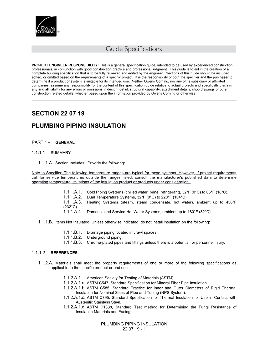 Plumbing Piping Insulation