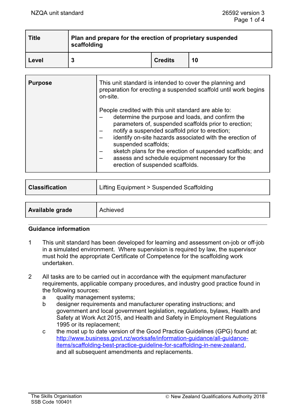 26592 Plan and Prepare for the Erection of Proprietary Suspended Scaffolding