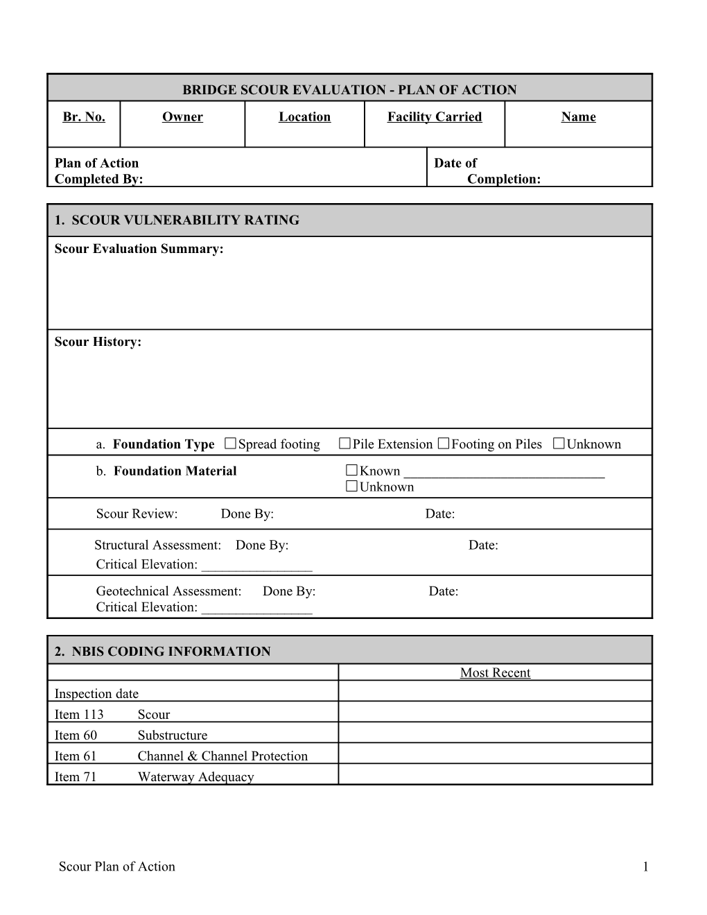 Bridge Scour Evaluation - Plan of Action s1