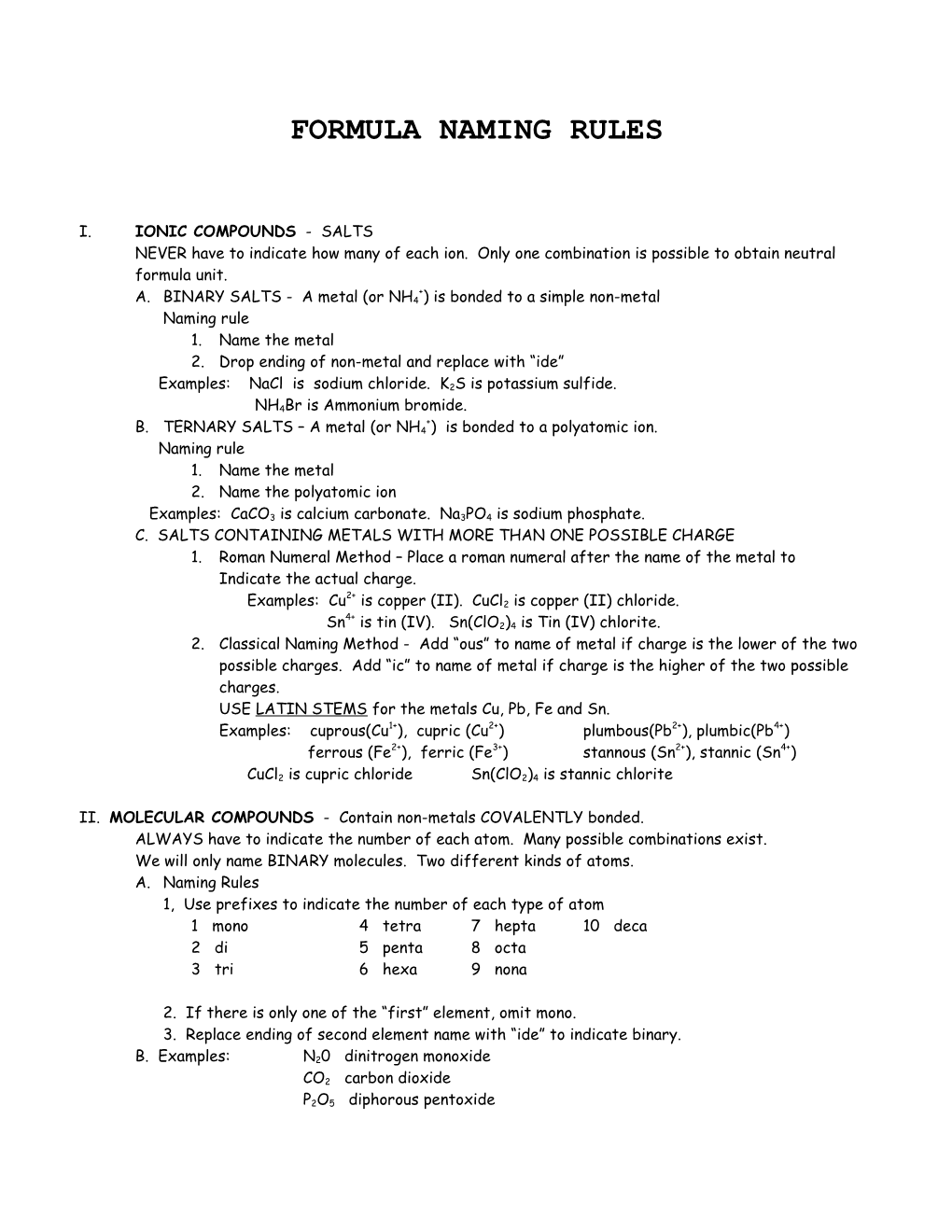 Formula Naming Rules