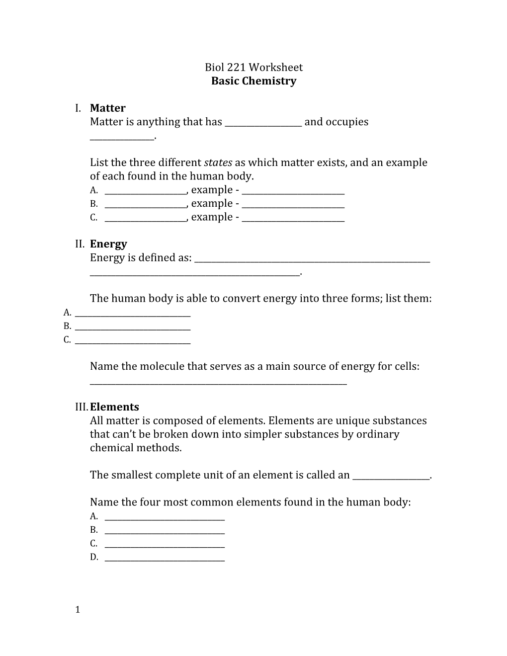 Biol 221 Worksheet