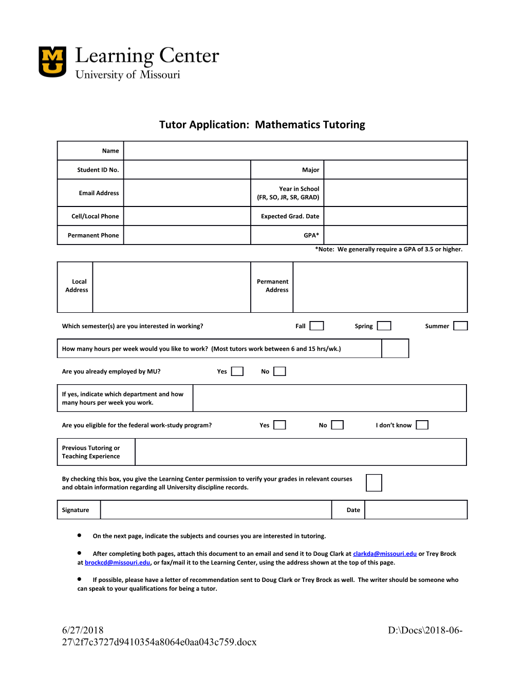 Tutor Application: Mathematics Tutoring