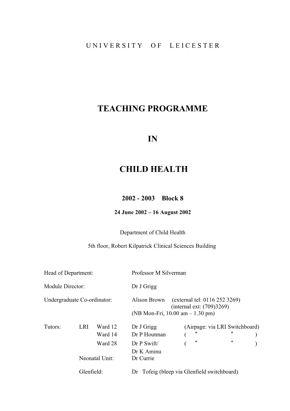 Child Health Undergraduate Teaching Programme