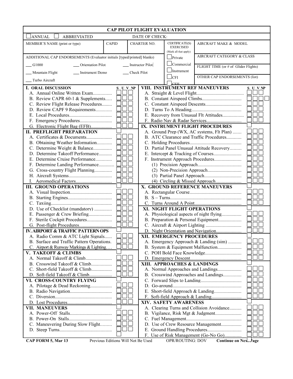 Cap Pilot Flight Evaluation