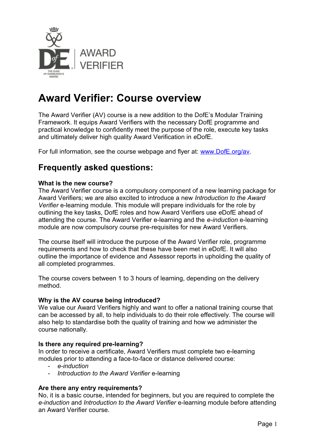 Award Verifier: Course Overview