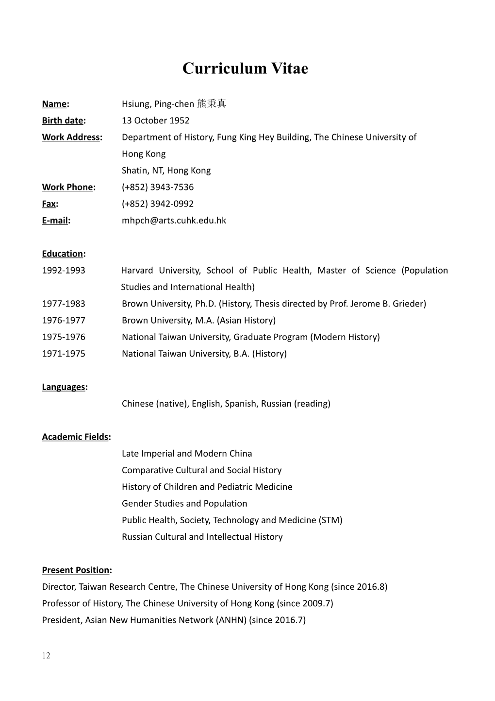 Curriculum Vitae s330