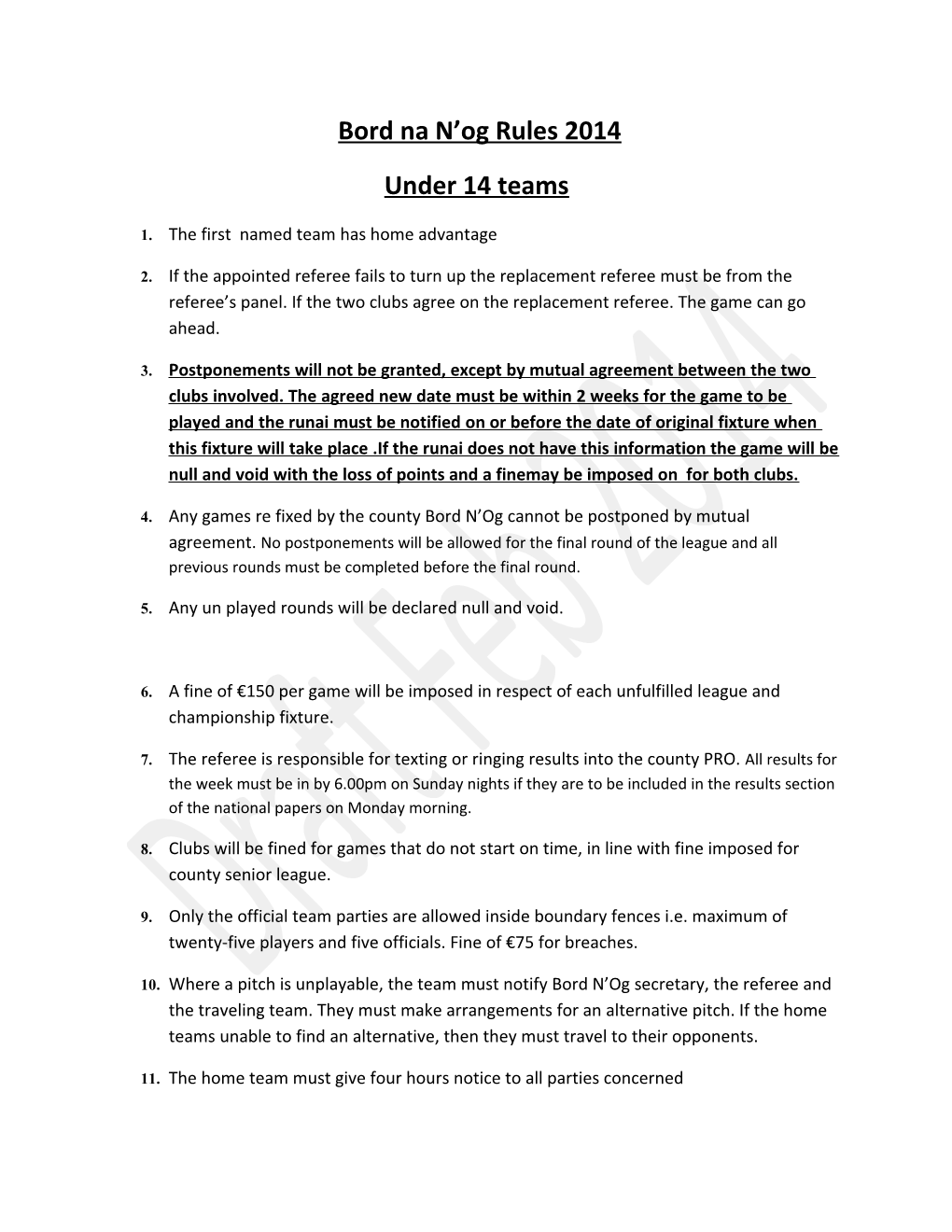 Bord Na Nog Rules 2010