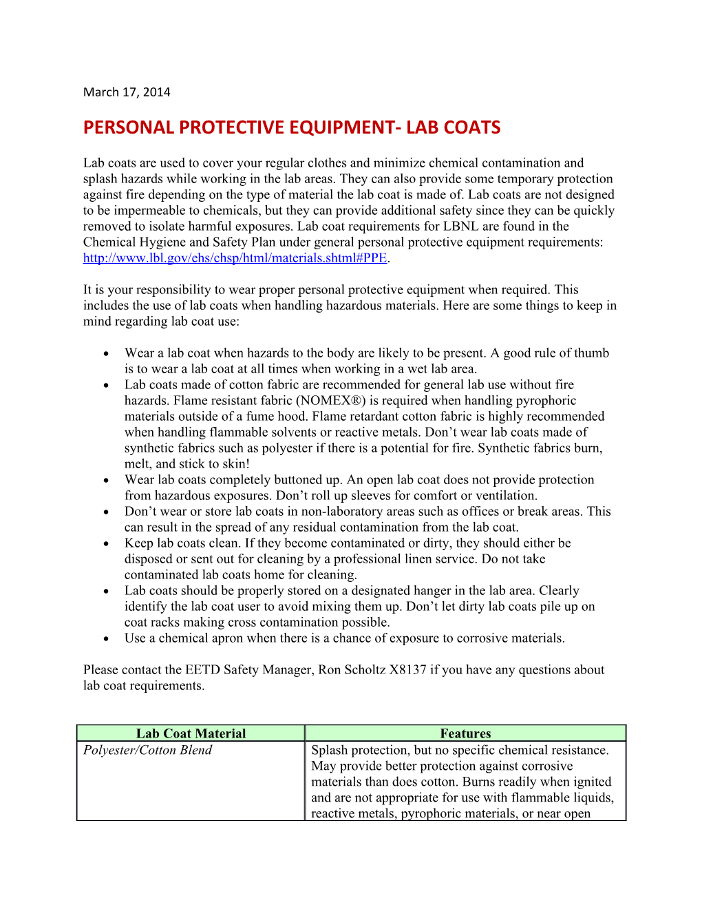 Personal Protective Equipment- Lab Coats