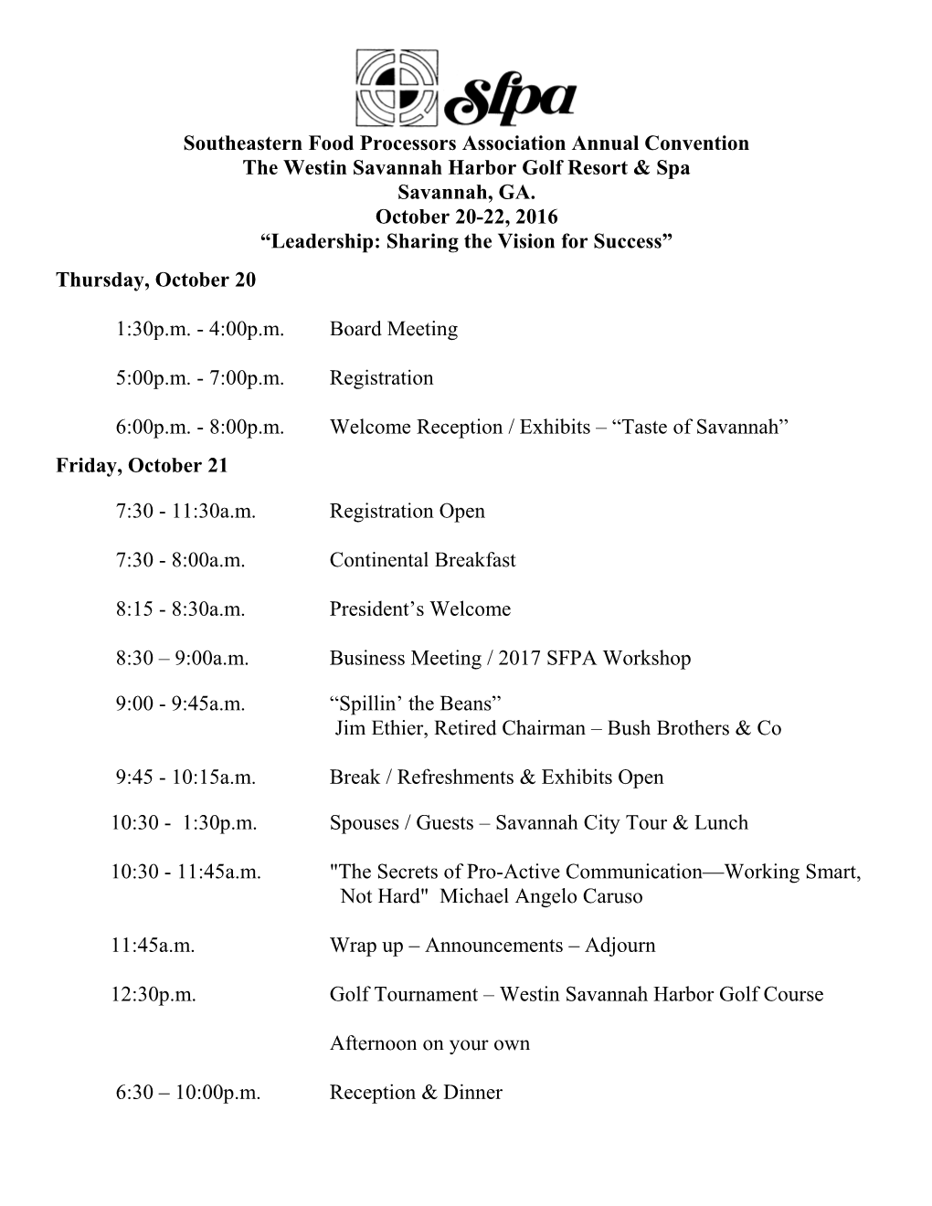 SFPA Convention Program