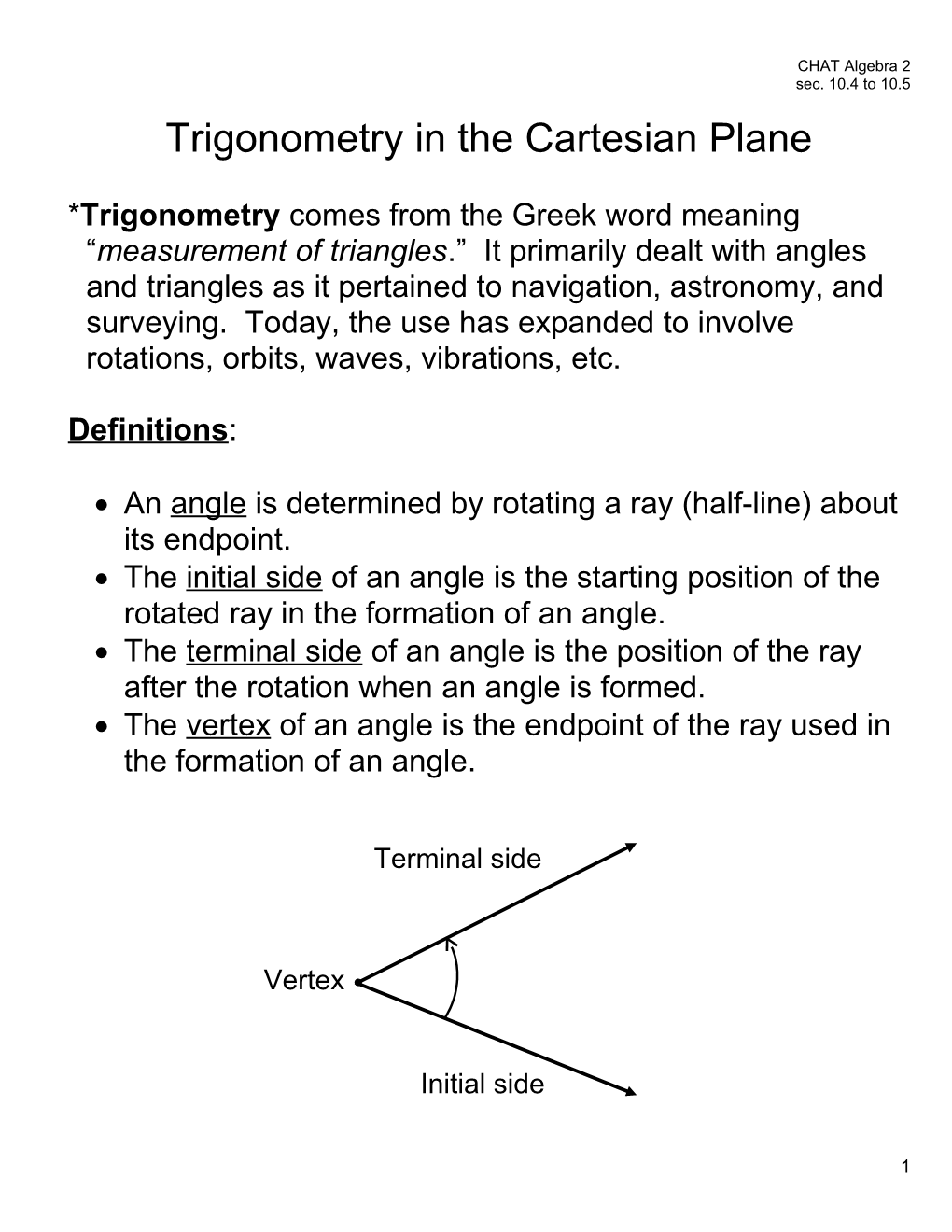 Trigonometry in the Cartesian Plane