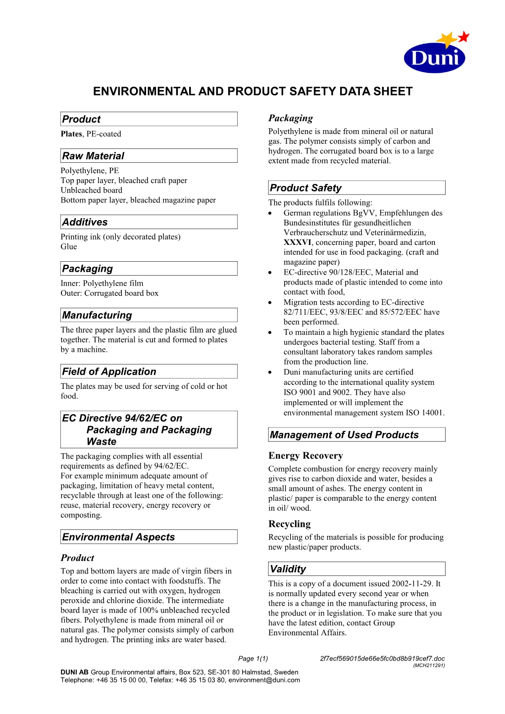 Environmental and Product Safety Data Sheet s2