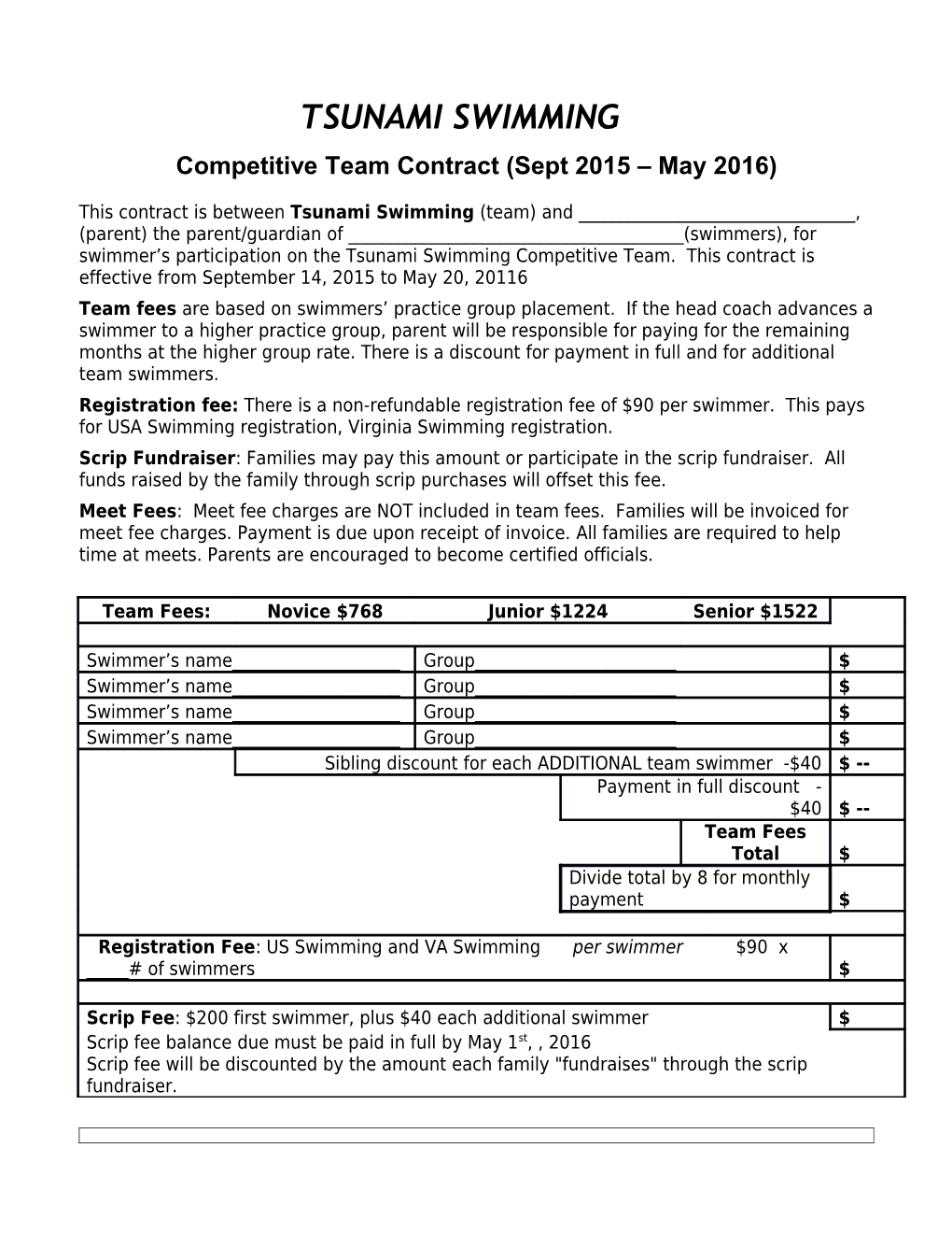 Competitive Team Contract(Sept 2015 May2016)