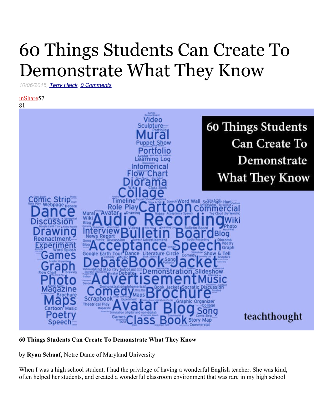 60 Things Students Can Create to Demonstrate What They Know