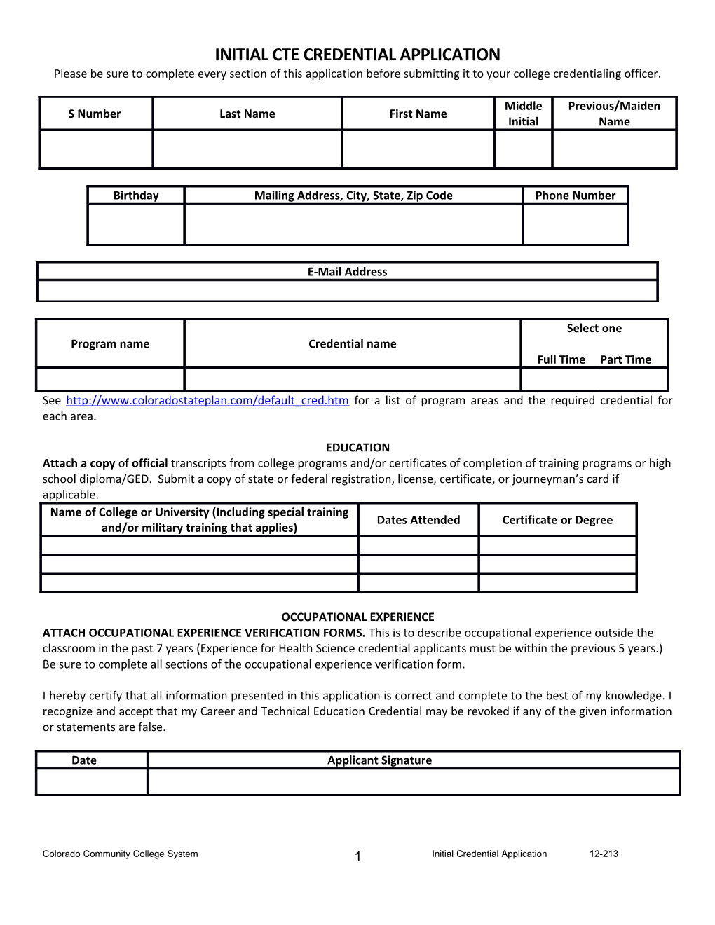 Application for Colorado Vocational Credential