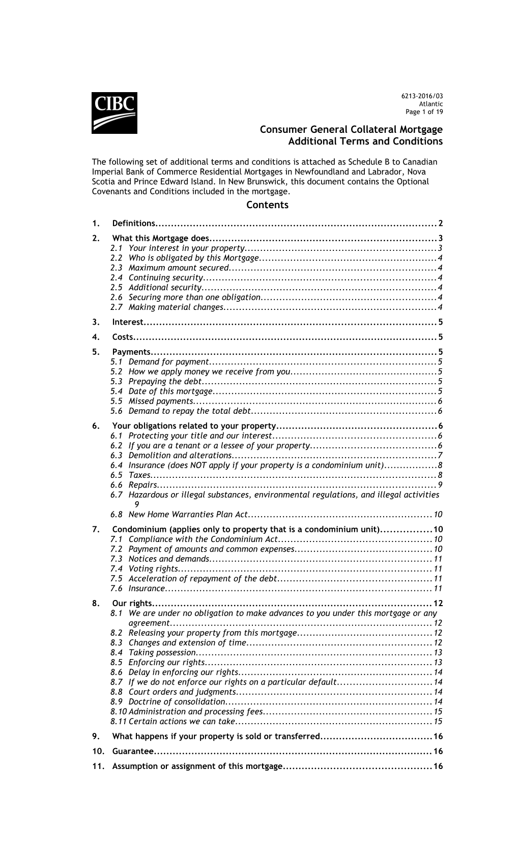 Consumer General Collateral Mortgage