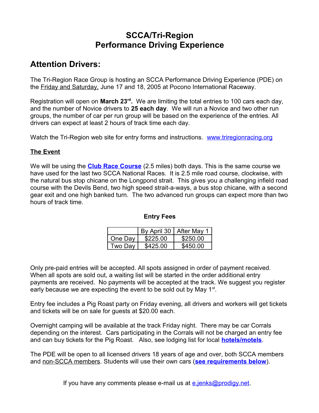 SCCA/Tri-Region Performance Driving Clinic