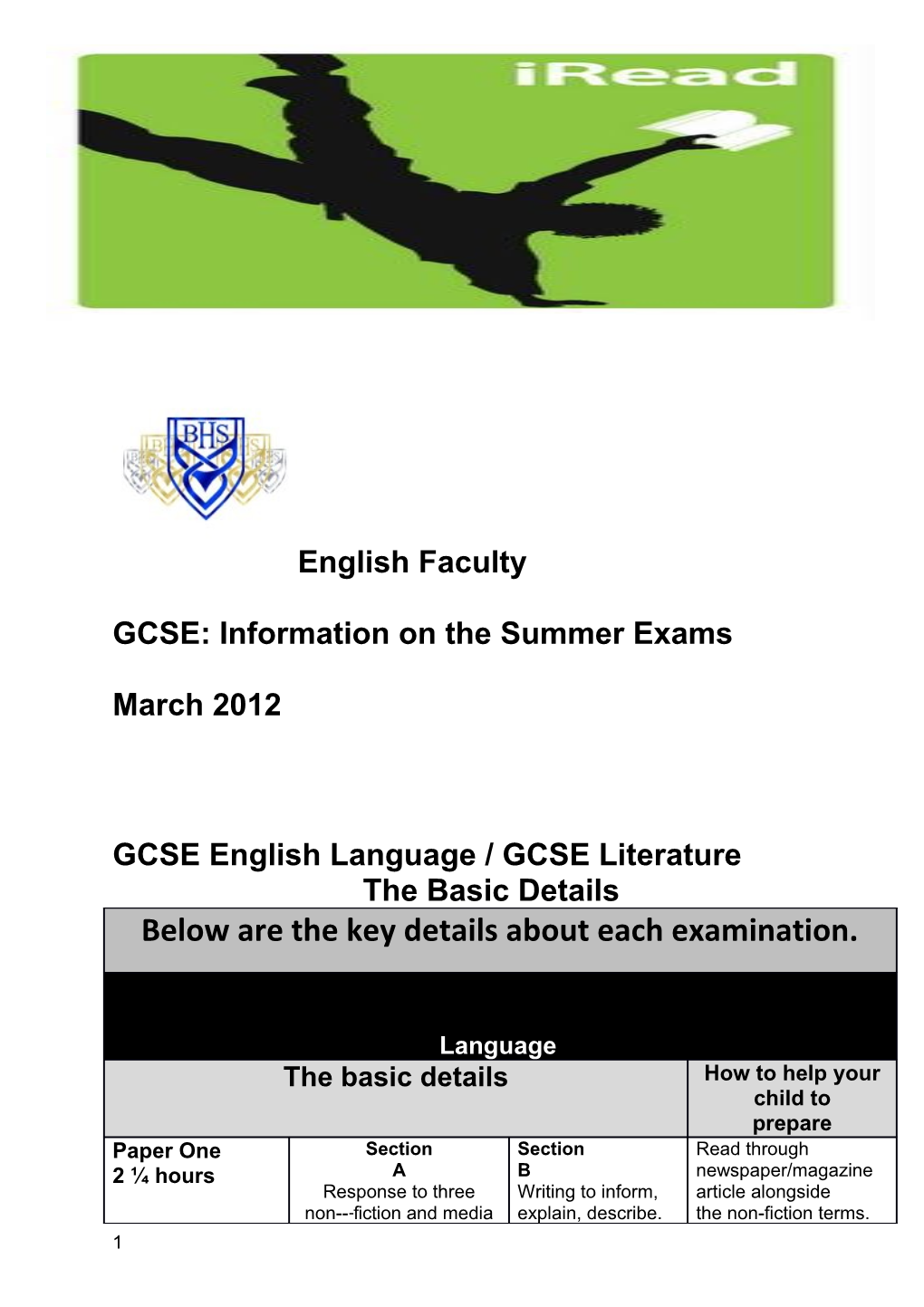 GCSE: Information on the Summer Exams