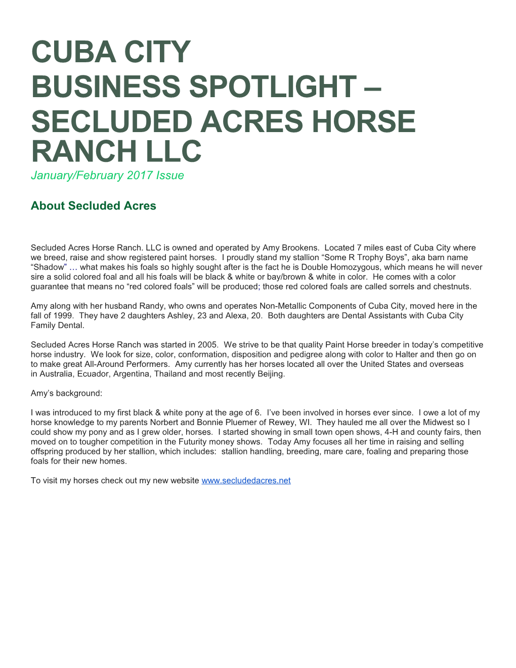 Secluded Acres Horse Ranch Llc