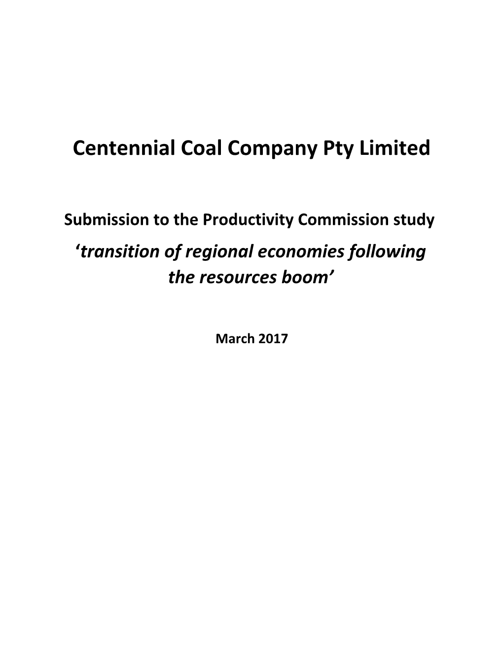 Submission 29 - Centennial Coal Company - Transitioning Regional Economies - Commissioned Study