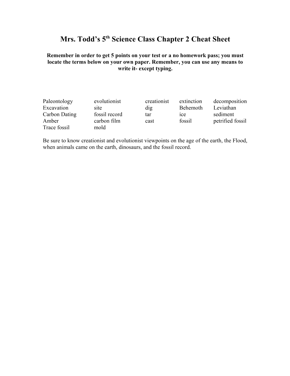 Mrs. Todd S 5Th Science Class Chapter 2 Cheat Sheet