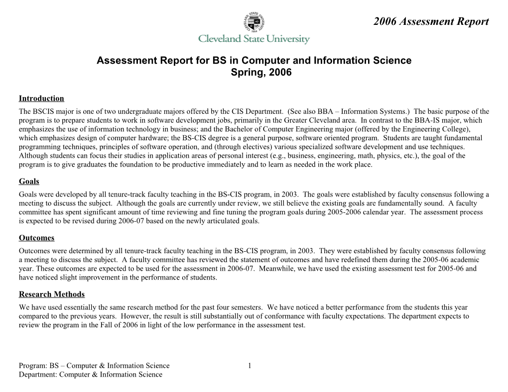 2005 Assessment Report for BSCIS