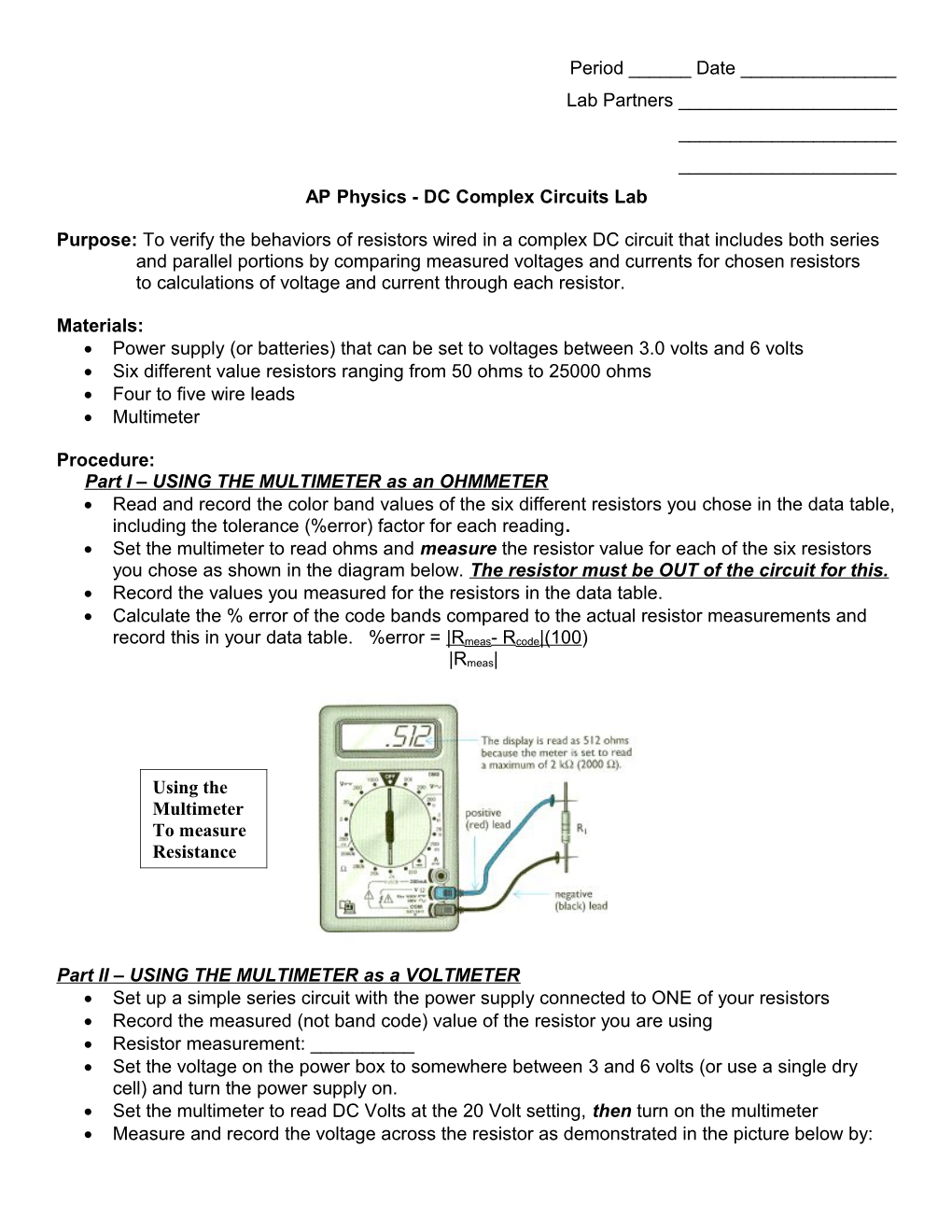 AP Physics - DC Complex Circuits Lab