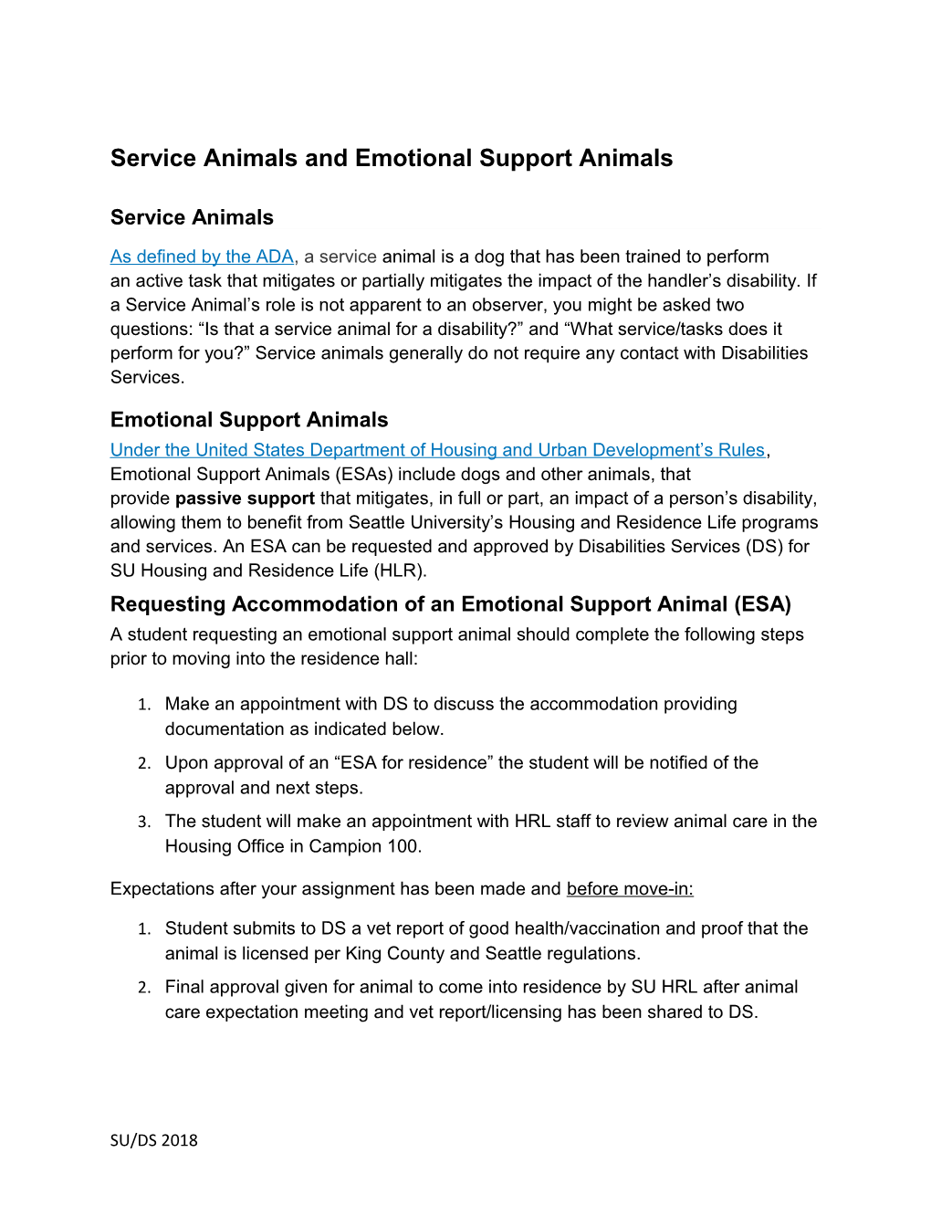 Service Animals and Emotional Support Animals