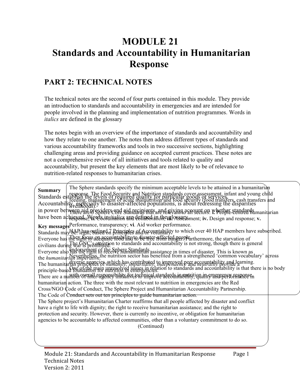 Standards and Accountability in Humanitarian Response