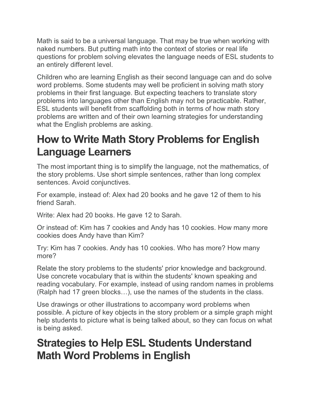 How to Write Math Story Problems for English Language Learners