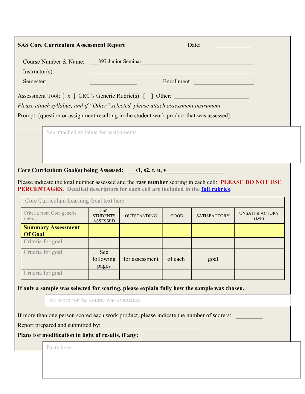 Core Curriculum Goal(S) Being Assessed: S-1 WC