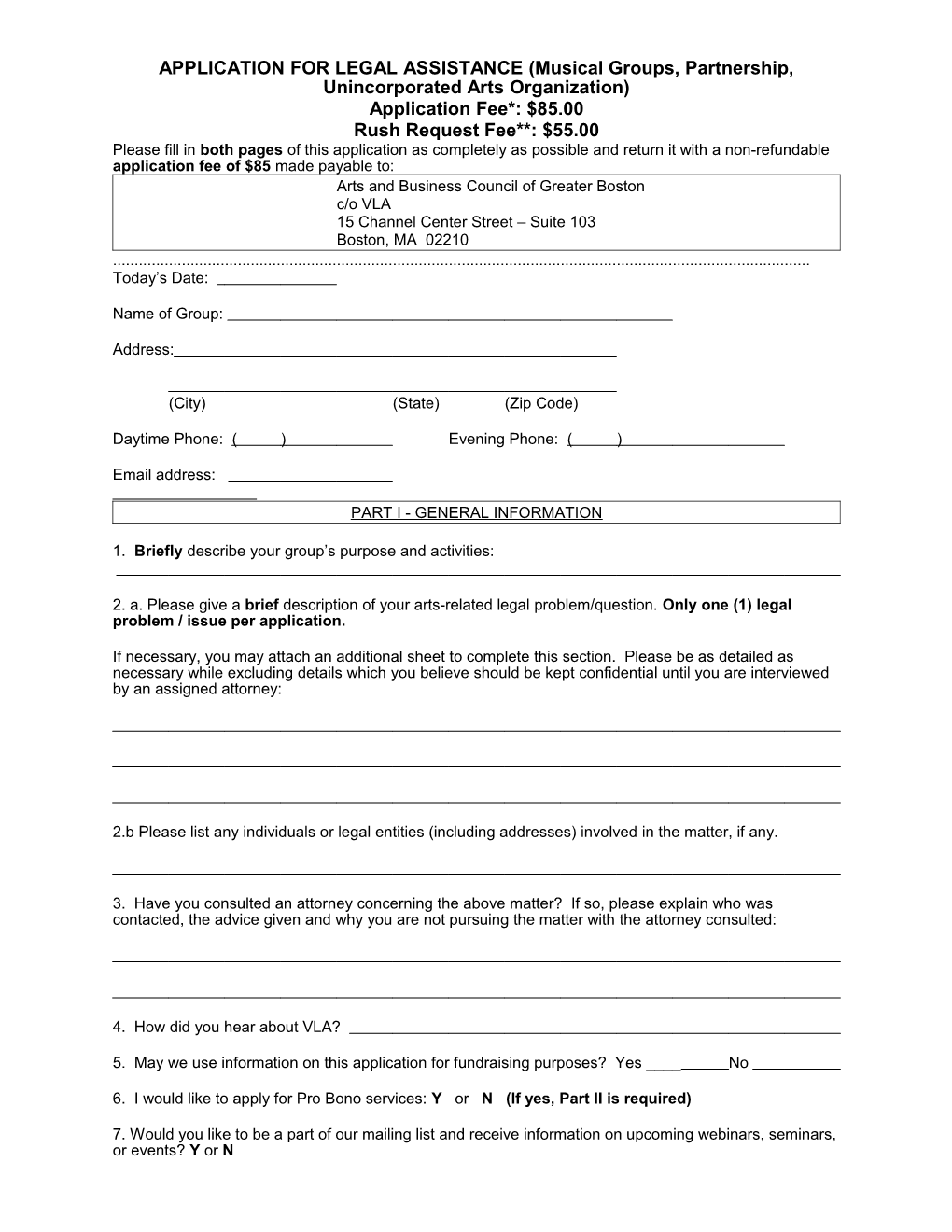 APPLICATION for LEGAL ASSISTANCE (Individual)