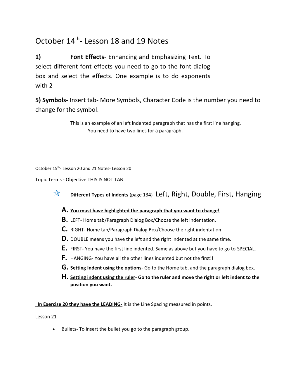 October 14Th- Lesson 18 and 19 Notes