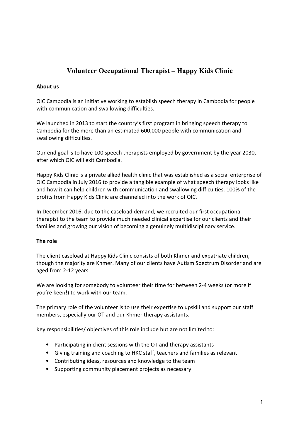 Volunteer Occupational Therapist Happy Kids Clinic