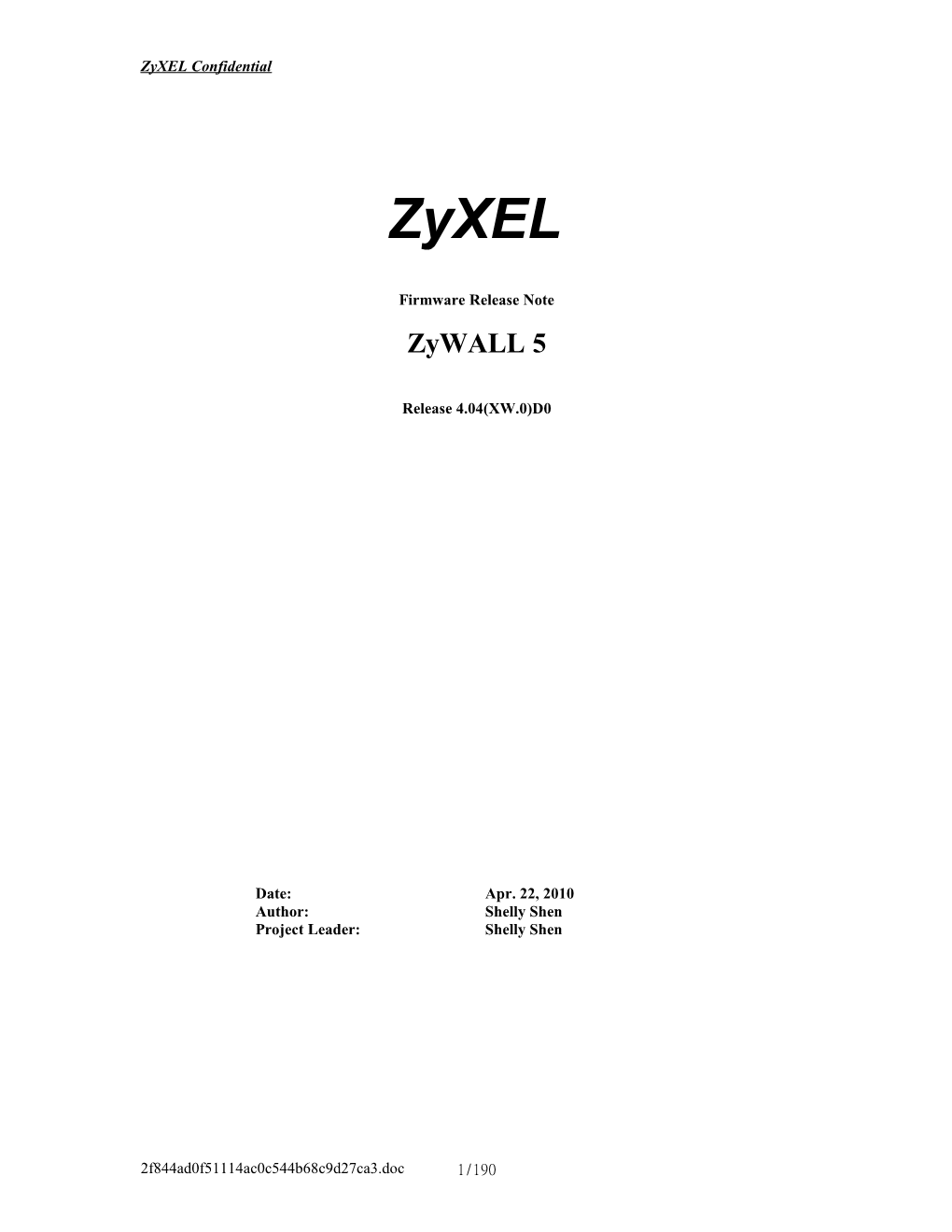 Zyxel Confidential